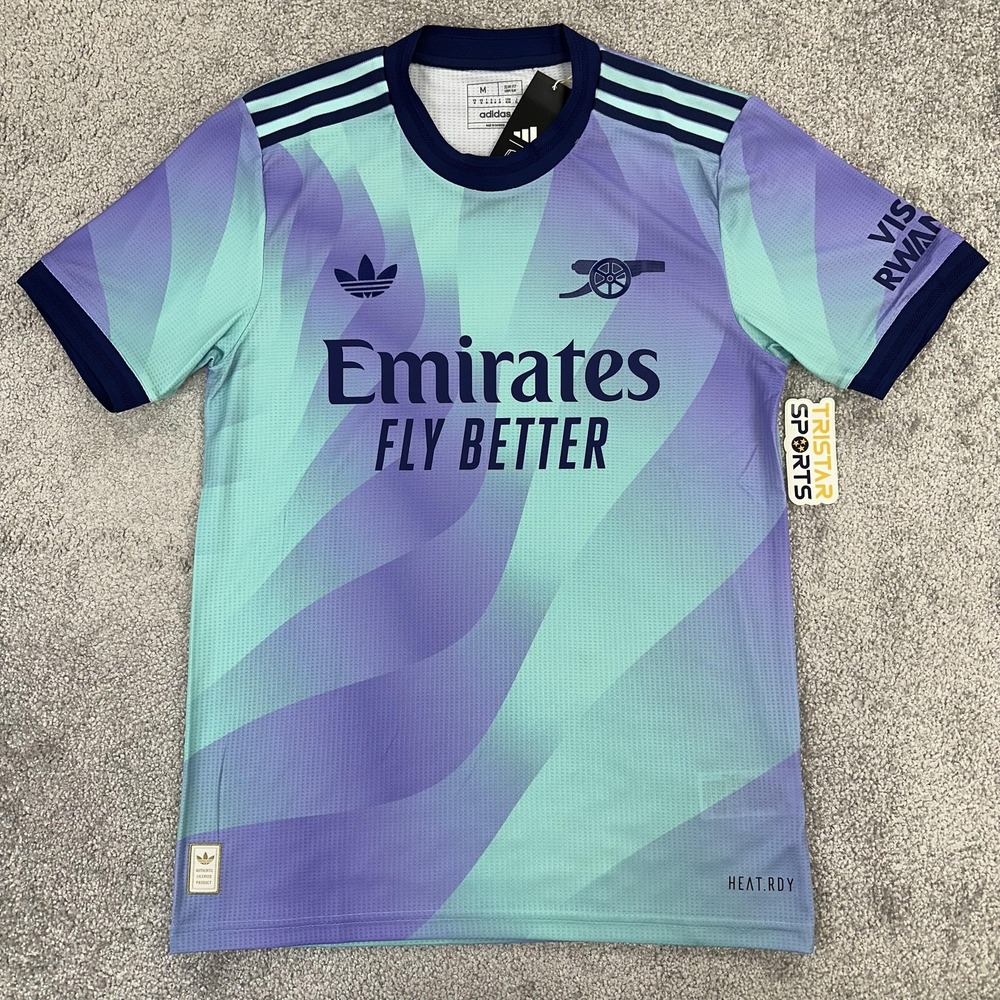 Arsenal Jersey Mens Medium Aqua Purple Emirates Soccer Adidas Third Authentic